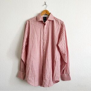 Tailorbyrd Size Large Pink White Plaid Button Down Collard Dress Shirt Cotton